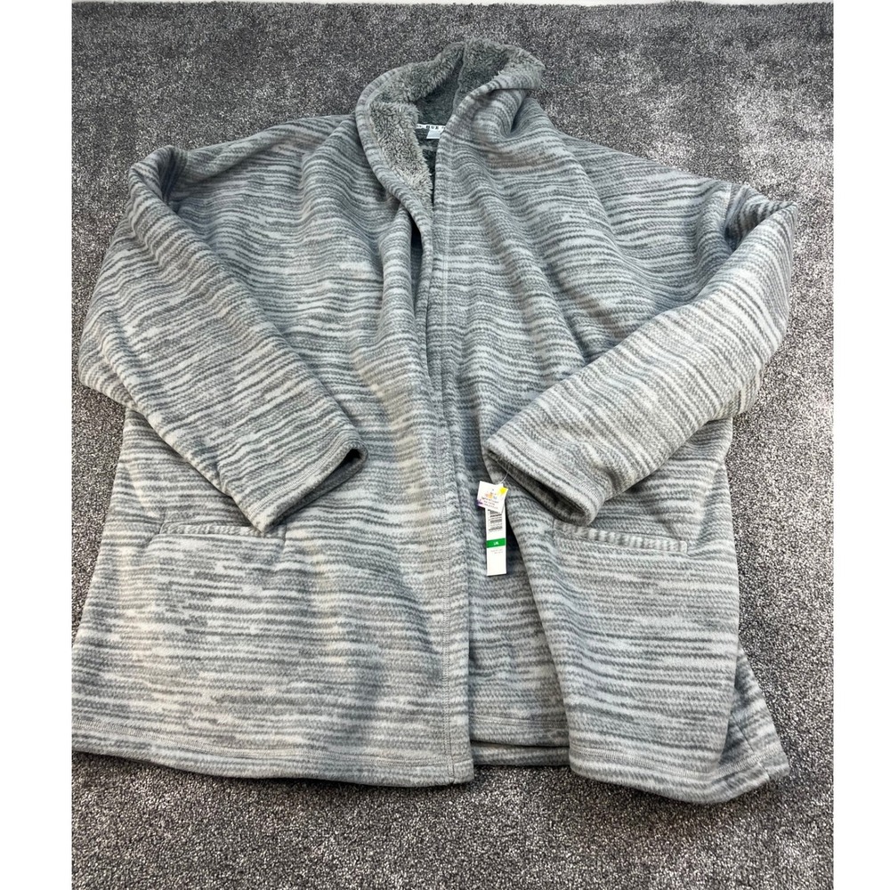 Hue NWT Frost Grey Striped Open-Front Sherpa Lined Cardigan Women's Size L/XL